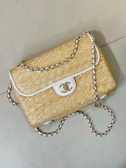 Chanel 2026 Flap Bag 23cm Beige Raffia And Lambskin