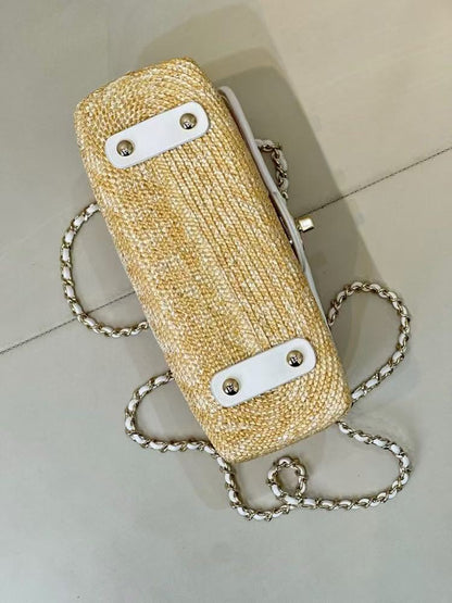 Chanel 2026 Flap Bag 23cm Beige Raffia And Lambskin