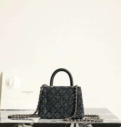 Chanel 2026 Coco Top Handle Bag 14.5cm Black Denim Leather 352687