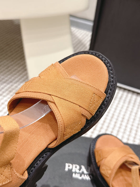 PRA 2026S Platform Sandals Camel Brown Black Canvas 657525