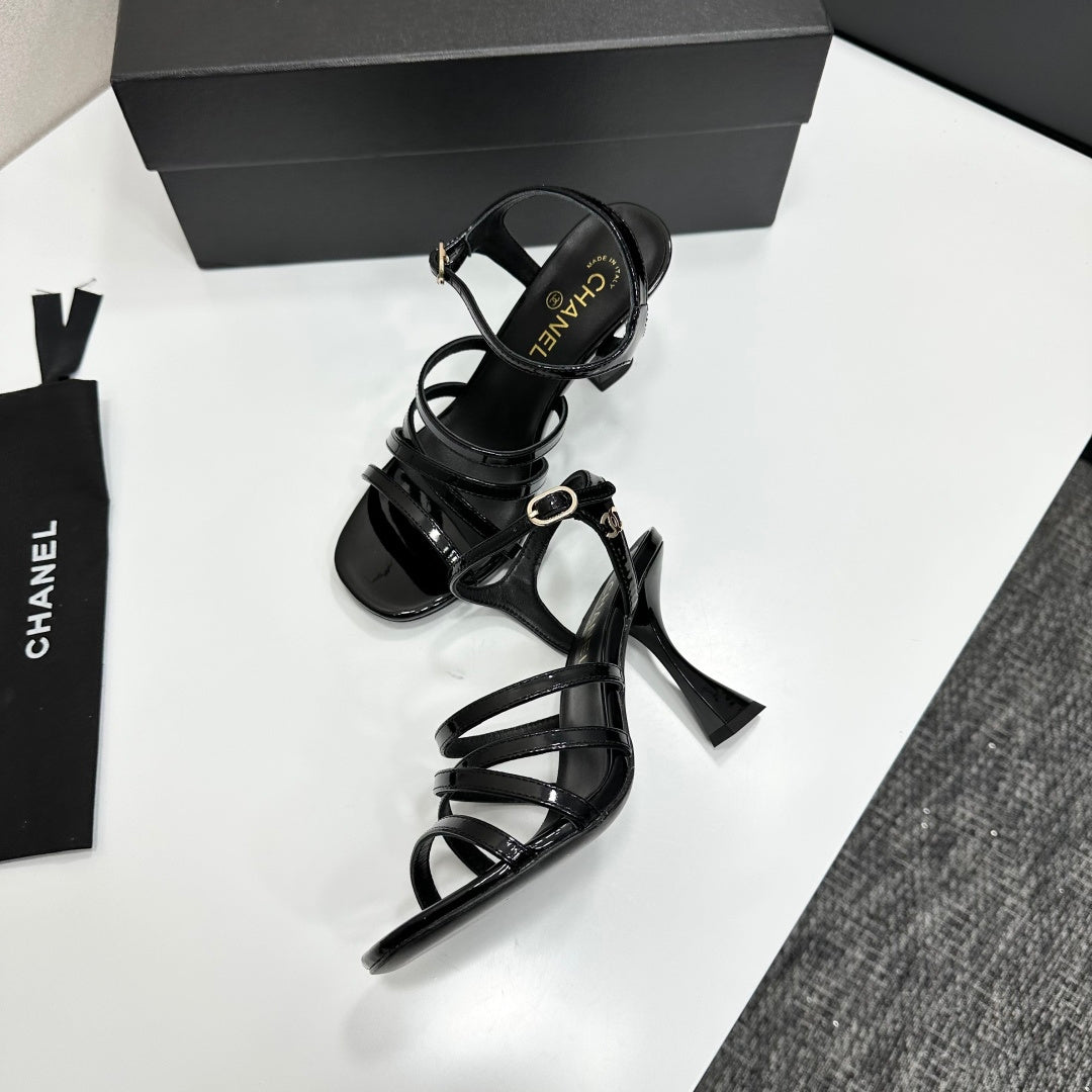 CC 26s High Heel Sandals 80 Black Patent Leather 626286