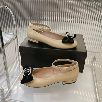 Chanel 2026 Mary Jane Ballet Flats Sheepskin Crystal CC Logo Bow 791131