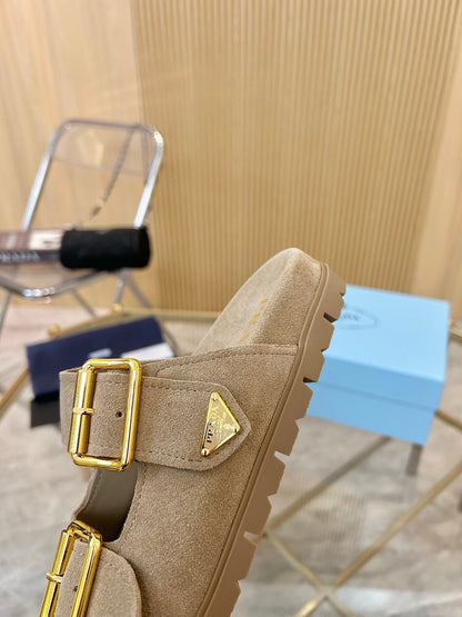 Prada 2026 Retro Triangle-Logo Sandals Suede 778905