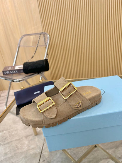 Prada 2026 Retro Triangle-Logo Sandals Suede 778905